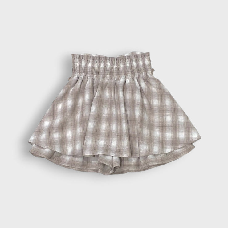 Majoretty x Kokone - Corset Skirt High-Waisted Lace-Up Cream Plaid Skirt in Jirai Kei Style