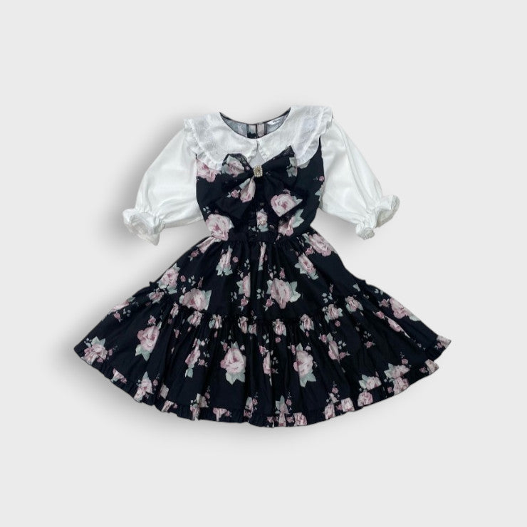 Majoretty x Kokone - Jirai Kei-Style Vintage Floral Dress  with Decorative Cute Bows
