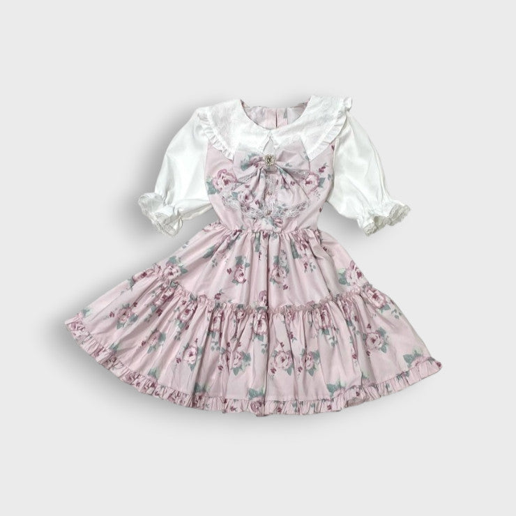 Majoretty x Kokone - Jirai Kei-Style Vintage Floral Dress  with Decorative Cute Bows