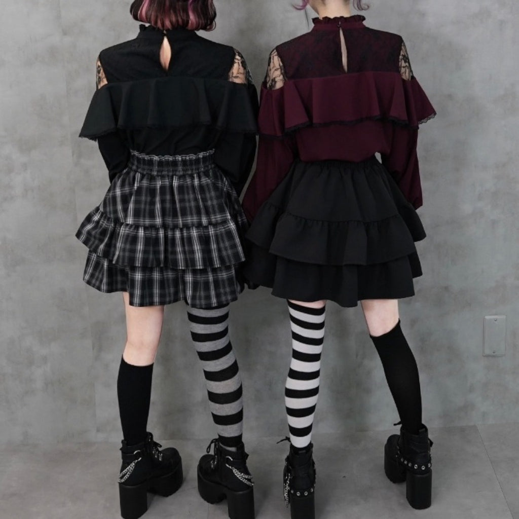 GOTHIC TIERED BUCKLE STRAP MINI SKIRT  (MAJORETTY)