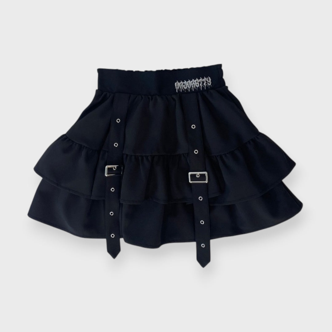 GOTHIC TIERED BUCKLE STRAP MINI SKIRT  (MAJORETTY)