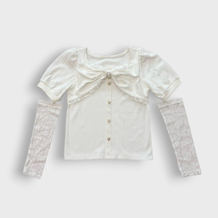 Majoretty x Kokone - เสื้อเบาส์ผ้ายืด แต่งโบว์หัวใจสไตล์ Jirai Kei สุดคิ้วท์จากญี่ปุ่น