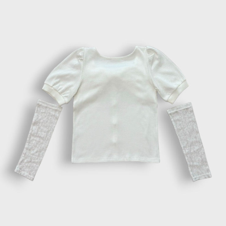 Majoretty x Kokone - เสื้อเบาส์ผ้ายืด แต่งโบว์หัวใจสไตล์ Jirai Kei สุดคิ้วท์จากญี่ปุ่น