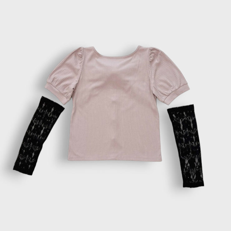 Majoretty x Kokone - เสื้อเบาส์ผ้ายืด แต่งโบว์หัวใจสไตล์ Jirai Kei สุดคิ้วท์จากญี่ปุ่น