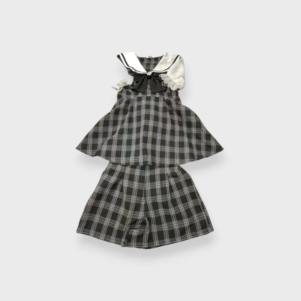 Majoretty - ชุดเซ็ตลายสก็อต เสื้อคอกะลาสีสีขาว & กางเกงลุคลูกคุณหนู