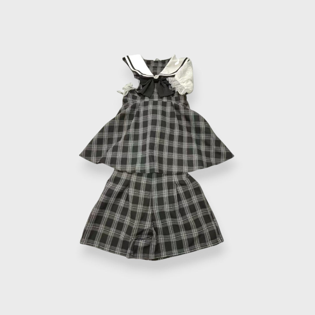 Majoretty - ชุดเซ็ตลายสก็อต เสื้อคอกะลาสีสีขาว & กางเกงลุคลูกคุณหนู