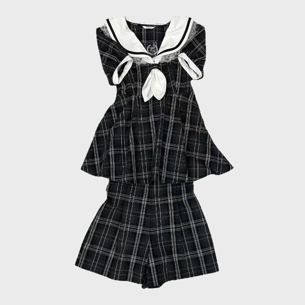 KOKONE AMAKI COLLAB SAILOR-COLLAR CHECK SET MAJORETTY
