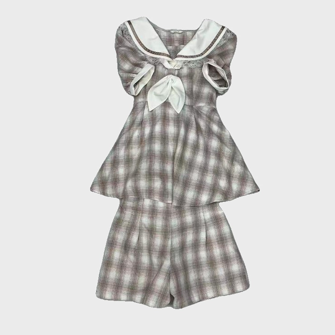 KOKONE AMAKI COLLAB SAILOR-COLLAR CHECK SET MAJORETTY