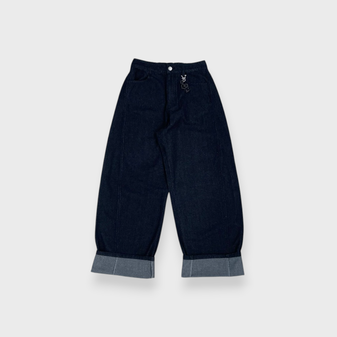 Ladies  Wide-Leg Cuffed Denim Pants