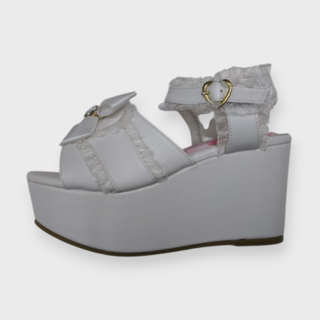 LADIES BIJOU RIBBON FRILL PLATFORM WEDGE SANDALS MAJORETTY