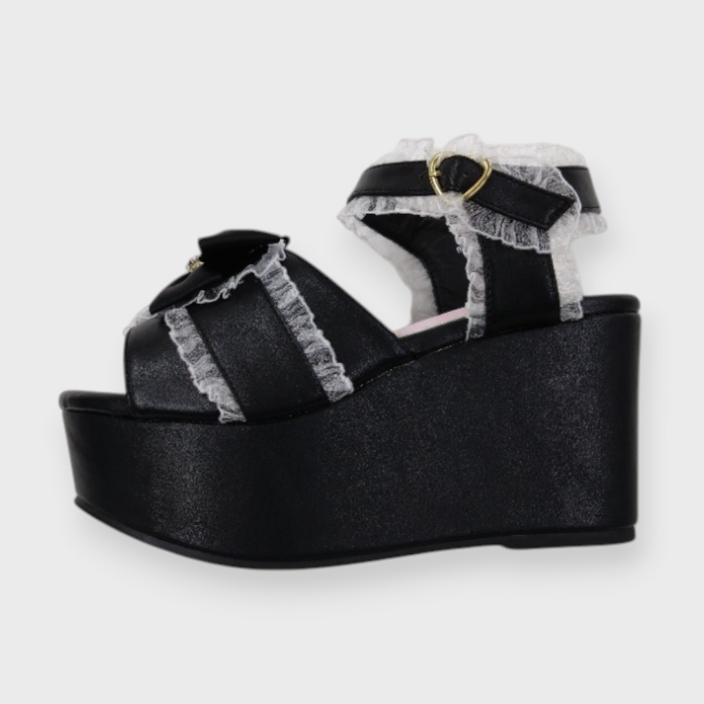 LADIES BIJOU RIBBON FRILL PLATFORM WEDGE SANDALS MAJORETTY