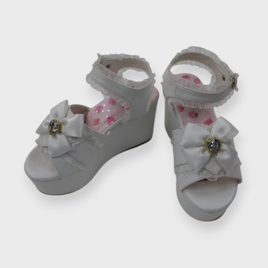LADIES BIJOU RIBBON FRILL PLATFORM WEDGE SANDALS MAJORETTY
