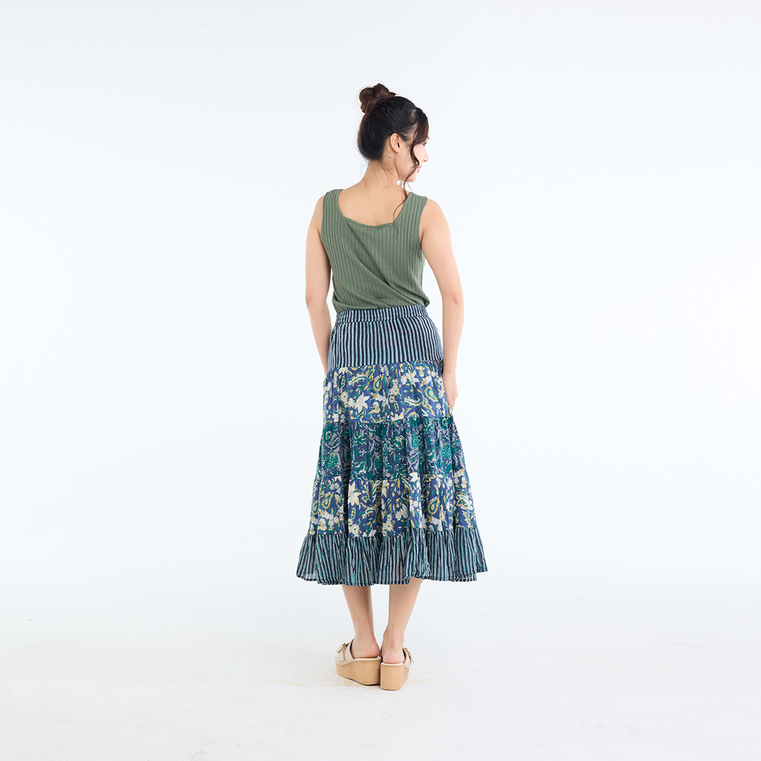 PATCHWORK FLORAL TIERED SKIRT – FLOWY EVERYDAY SKIRT WITH MIXED PRINT CHARM