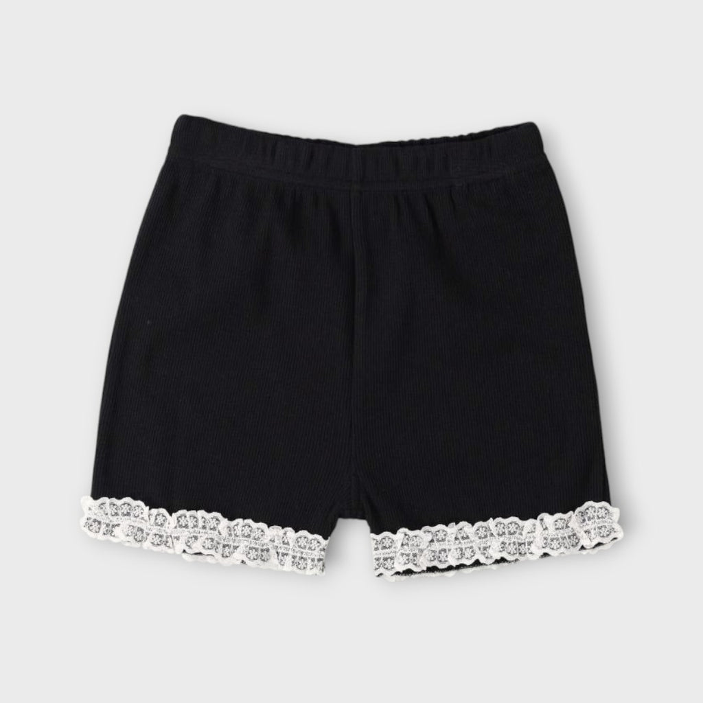 Kids Rib Easy Shorts – “Simple Style with a Gentle Lace Touch” 🖤