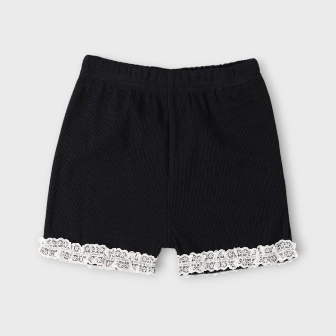 Kids Rib Easy Shorts – “Simple Style with a Gentle Lace Touch” 🖤
