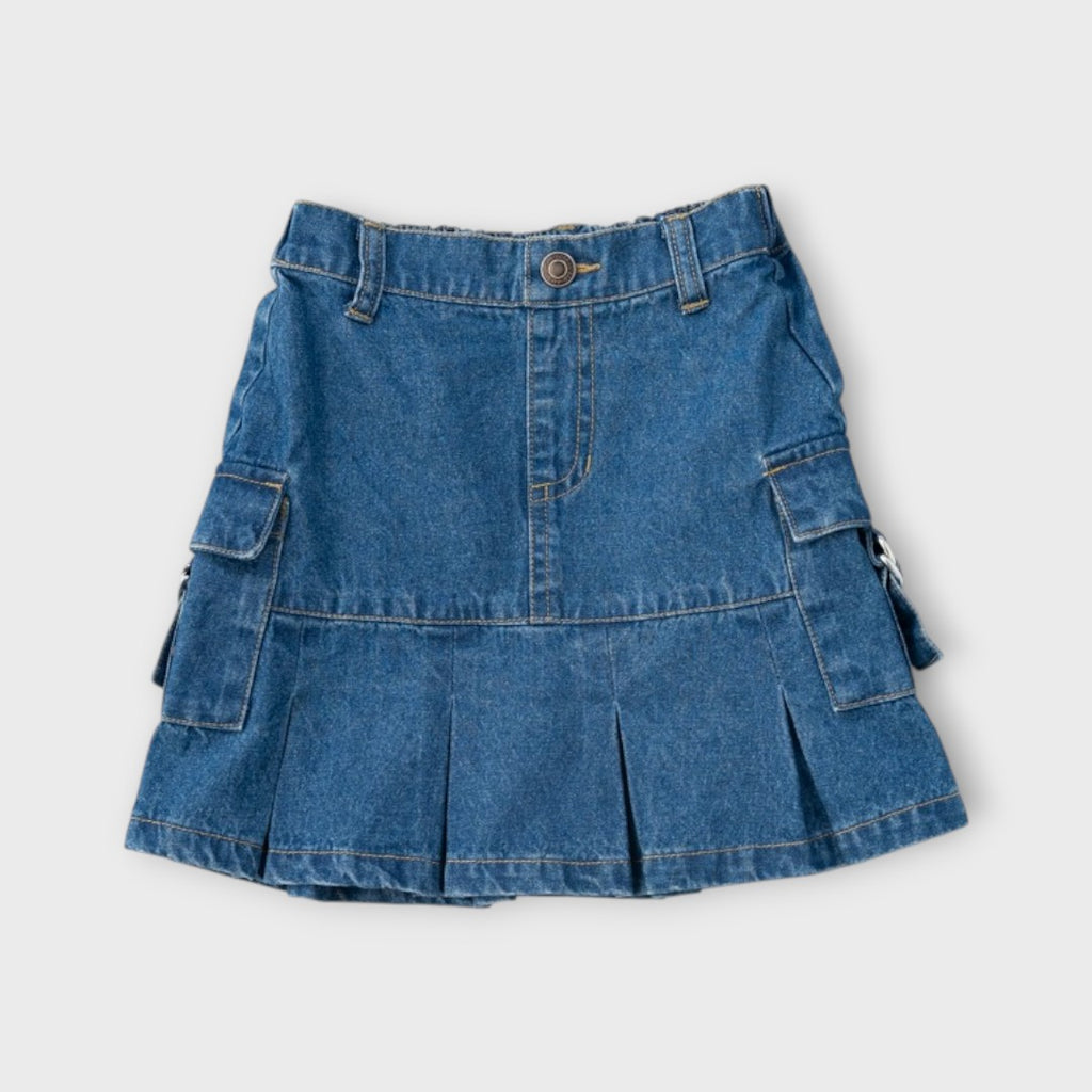 Kids Denim Pleated Skirt – “Casual Cargo-Inspired Design”