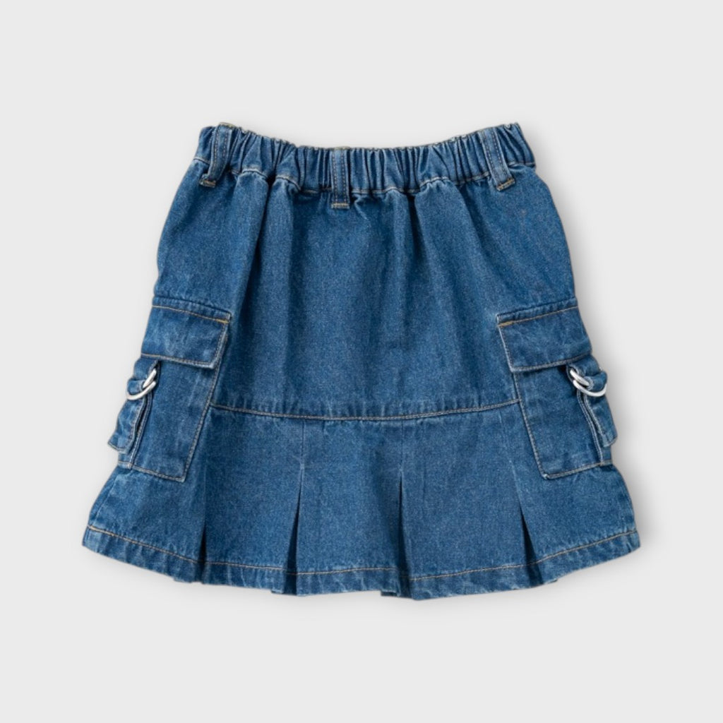 Kids Denim Pleated Skirt – “Casual Cargo-Inspired Design”