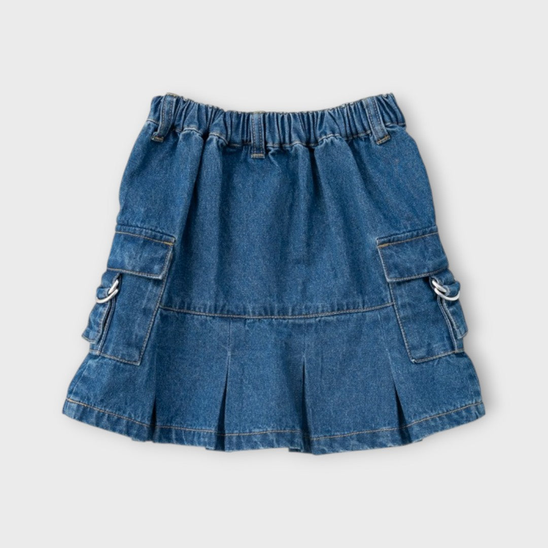 Kids Denim Pleated Skirt – “Casual Cargo-Inspired Design”