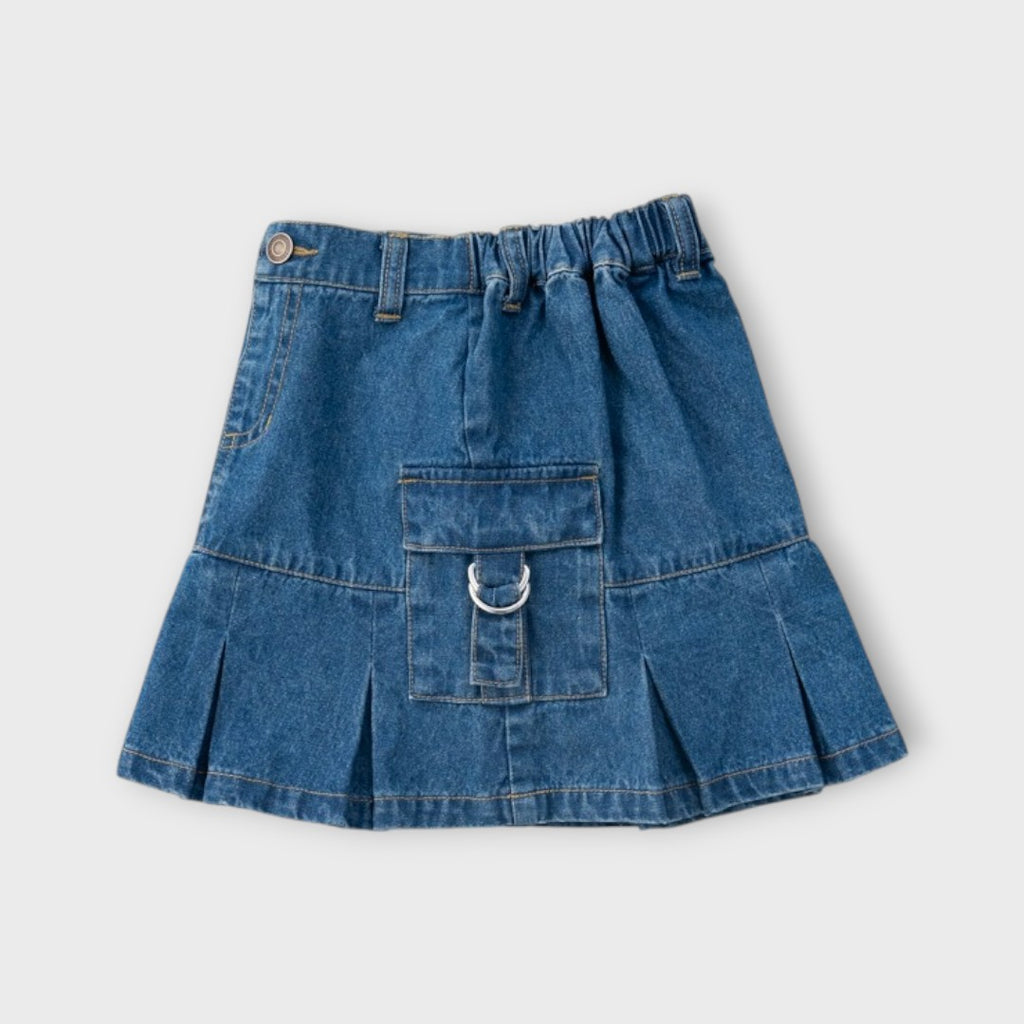 Kids Denim Pleated Skirt – “Casual Cargo-Inspired Design”