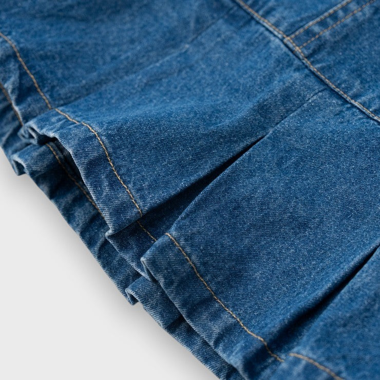 Kids Denim Pleated Skirt – “Casual Cargo-Inspired Design”