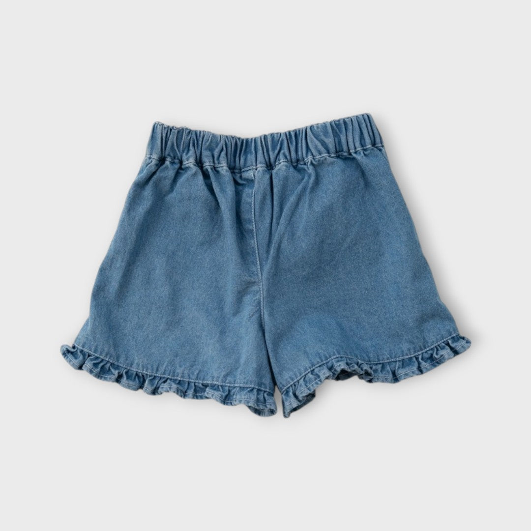 Junior Denim Skirt for Girls – Soft Cotton Jean Skirt Shorts with Pastel Heart Keychain