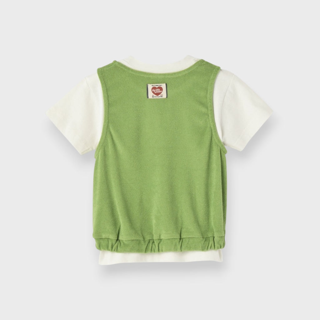 LAYERED T-SHIRT & GREEN VEST SET (130CM）