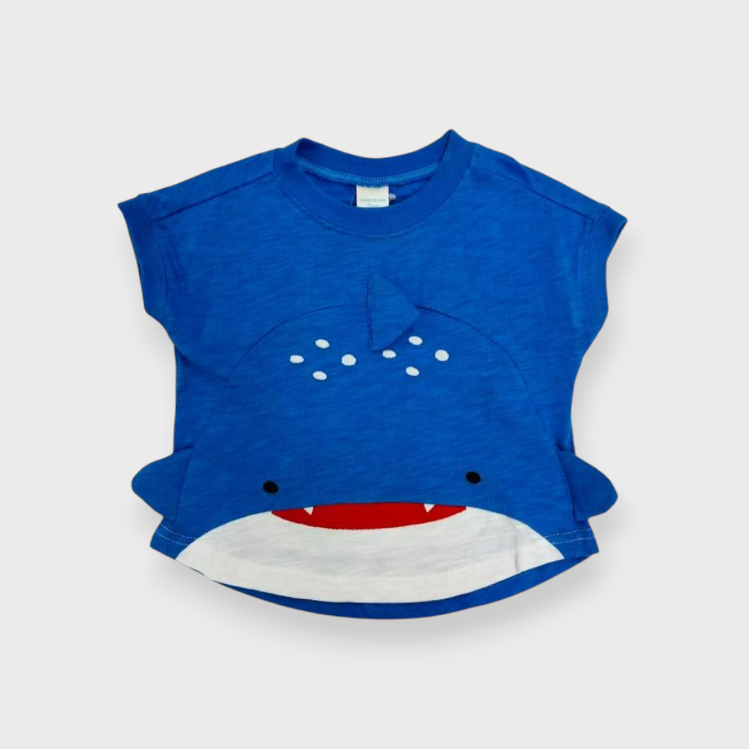 Kids (Size90-95cm) Shark Die-Cut Tee (Blue)
