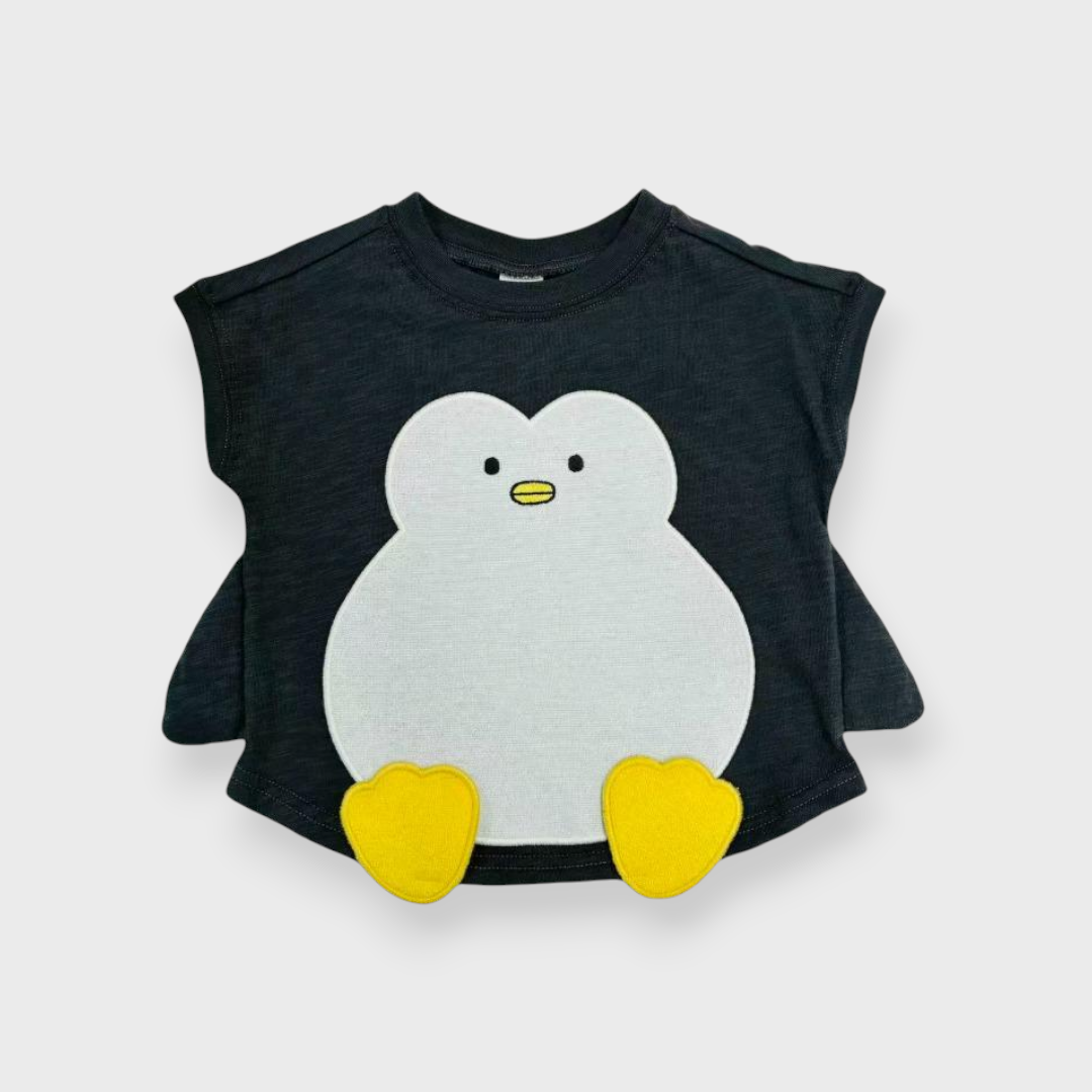 Kids (Size90-95cm) Penguin Die-Cut Tee (Charcoal)
