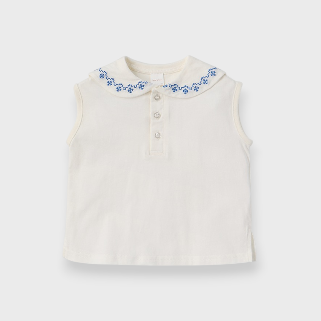 Kids (Size 90cm) Embroidered Collar Top