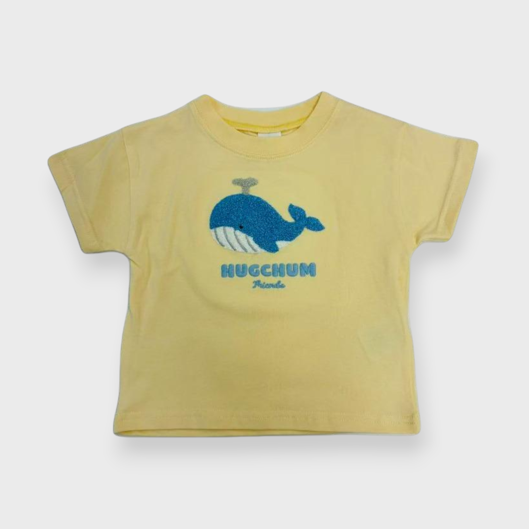 Kids (Size90cm) Whale Chenille-Embroidery Tee (Yellow)