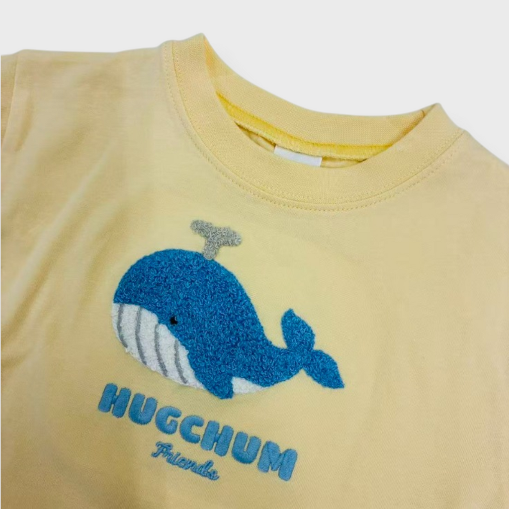 Kids (Size90cm) Whale Chenille-Embroidery Tee (Yellow)