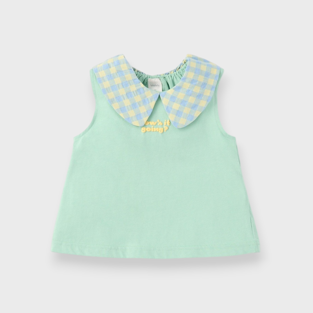 BABY CHECKERED PETER PAN COLLAR TANK TOP (90CM)
