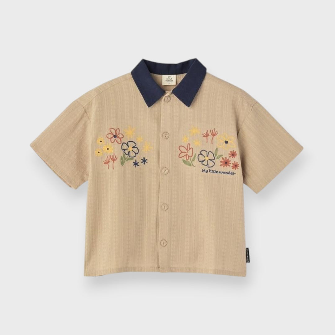 BICOLOR COLLAR FLOWER EMBROIDERY SHIRT (100～120CM）
