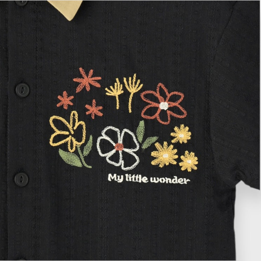 BICOLOR COLLAR FLOWER EMBROIDERY SHIRT (130CM）