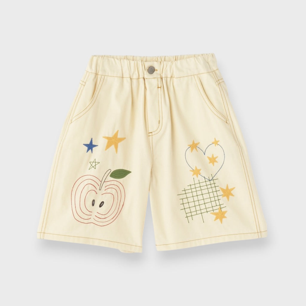 HAND-STITCH APPLE EMBROIDERY SHORTS (90CM）