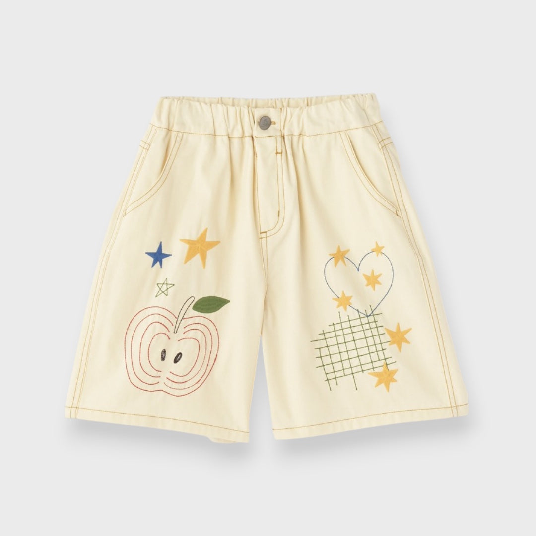 HAND-STITCH APPLE EMBROIDERY SHORTS (90CM）