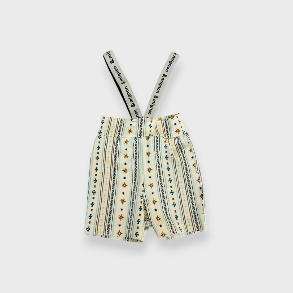 BABY GEOMETRIC PRINT SUSPENDER SHORTS (90CM)