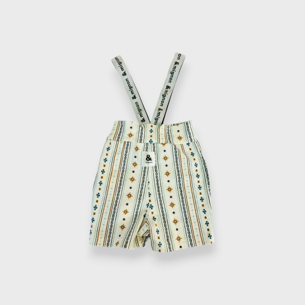 BABY GEOMETRIC PRINT SUSPENDER SHORTS (90CM)