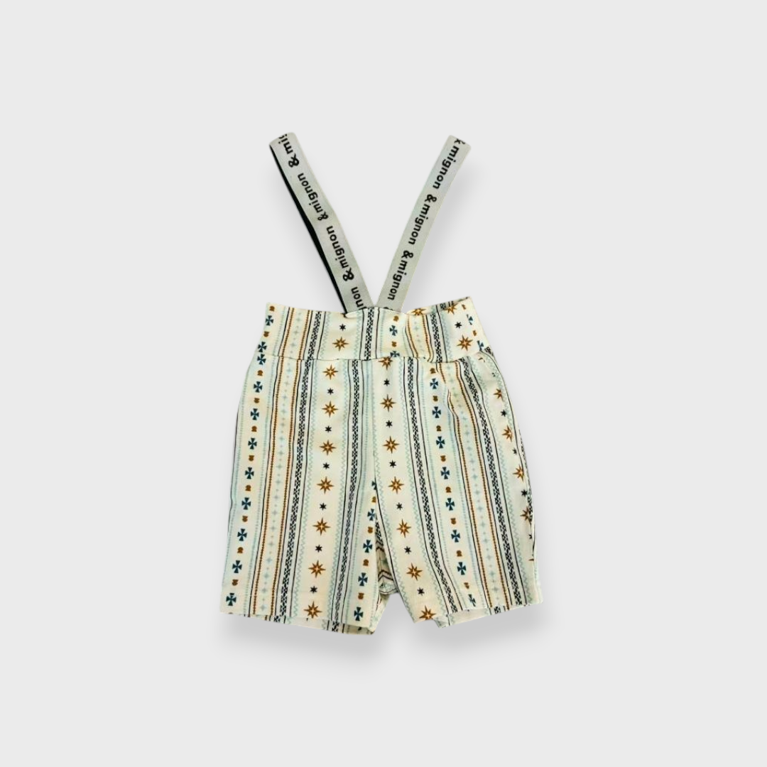 BABY GEOMETRIC PRINT SUSPENDER SHORTS (90CM)
