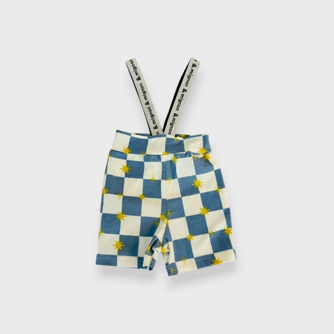 BABY CHECKERBOARD STAR PRINT SUSPENDER SHORTS (90CM)