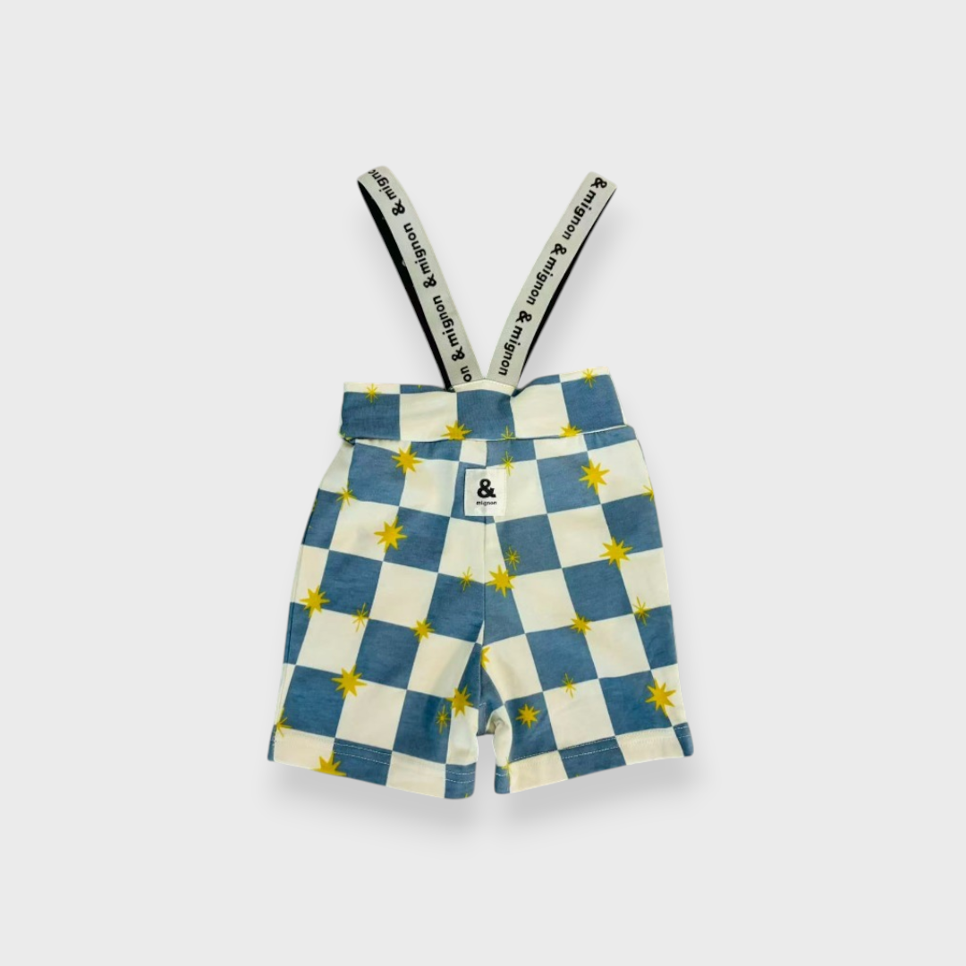 BABY CHECKERBOARD STAR PRINT SUSPENDER SHORTS (90CM)