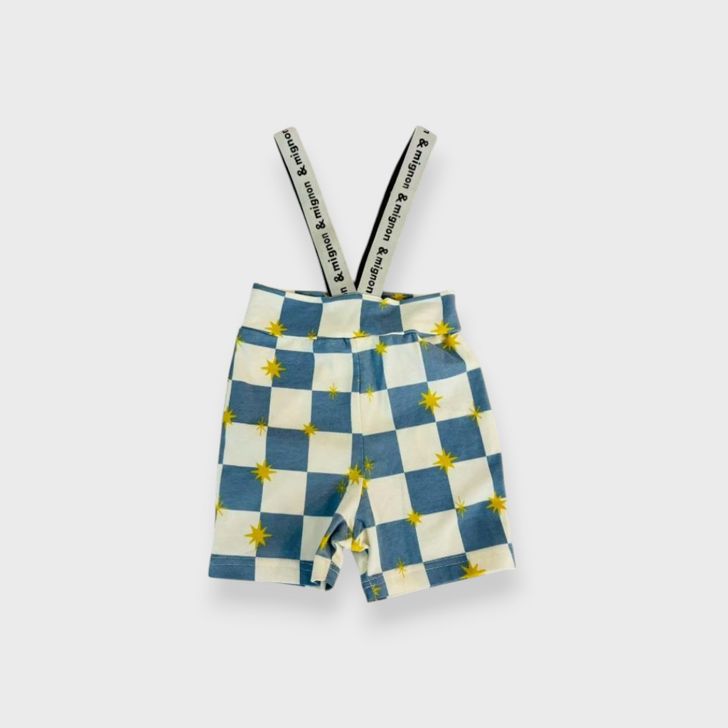 BABY CHECKERBOARD STAR PRINT SUSPENDER SHORTS (90CM)