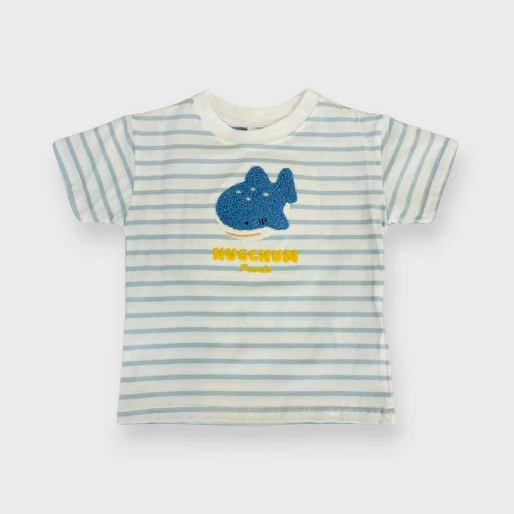 Kids (Size90cm) Shark Chenille-Embroidery Striped Tee