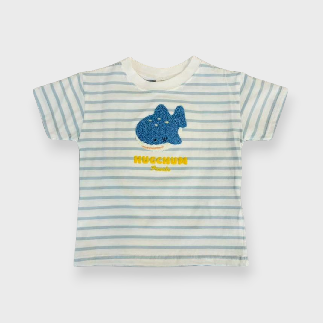 Kids (Size90cm) Shark Chenille-Embroidery Striped Tee