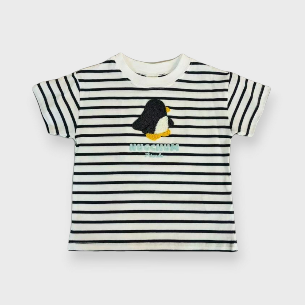 Kids (Size90cm) Penguin Chenille-Embroidery Striped Tee