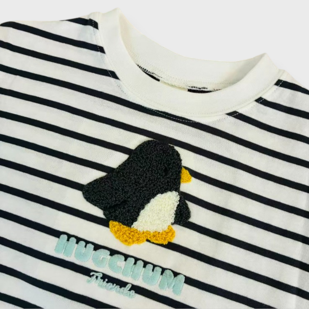 Kids (Size90cm) Penguin Chenille-Embroidery Striped Tee