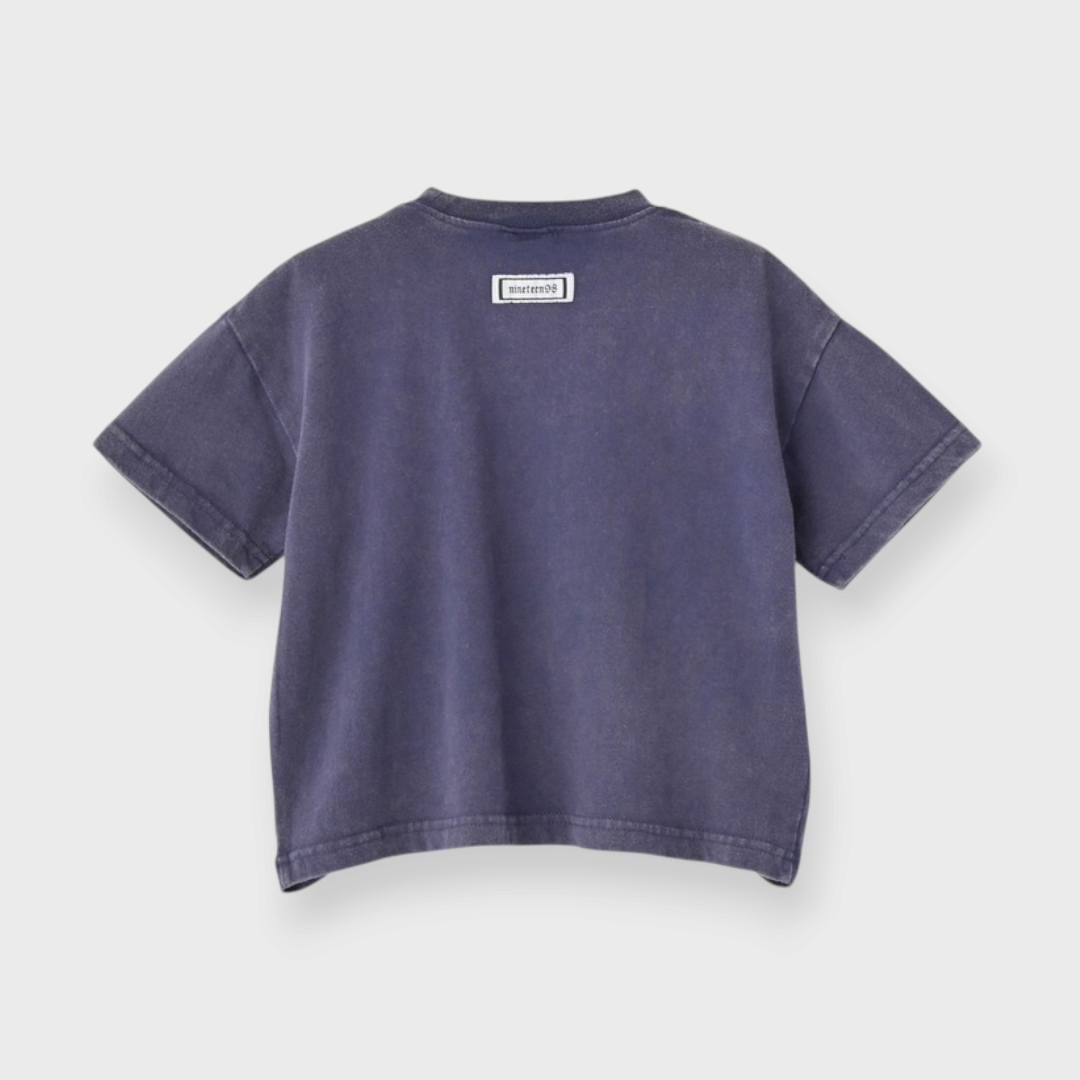 KIDS WASHED-LOOK SHORT-SLEEVE T-SHIRT WITH GOTHIC LOGO EMBROIDERY (100–120 CM)