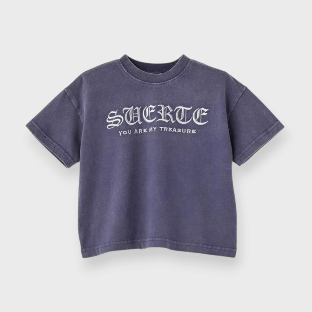 KIDS WASHED-LOOK SHORT-SLEEVE T-SHIRT WITH GOTHIC LOGO EMBROIDERY (100–120 CM)