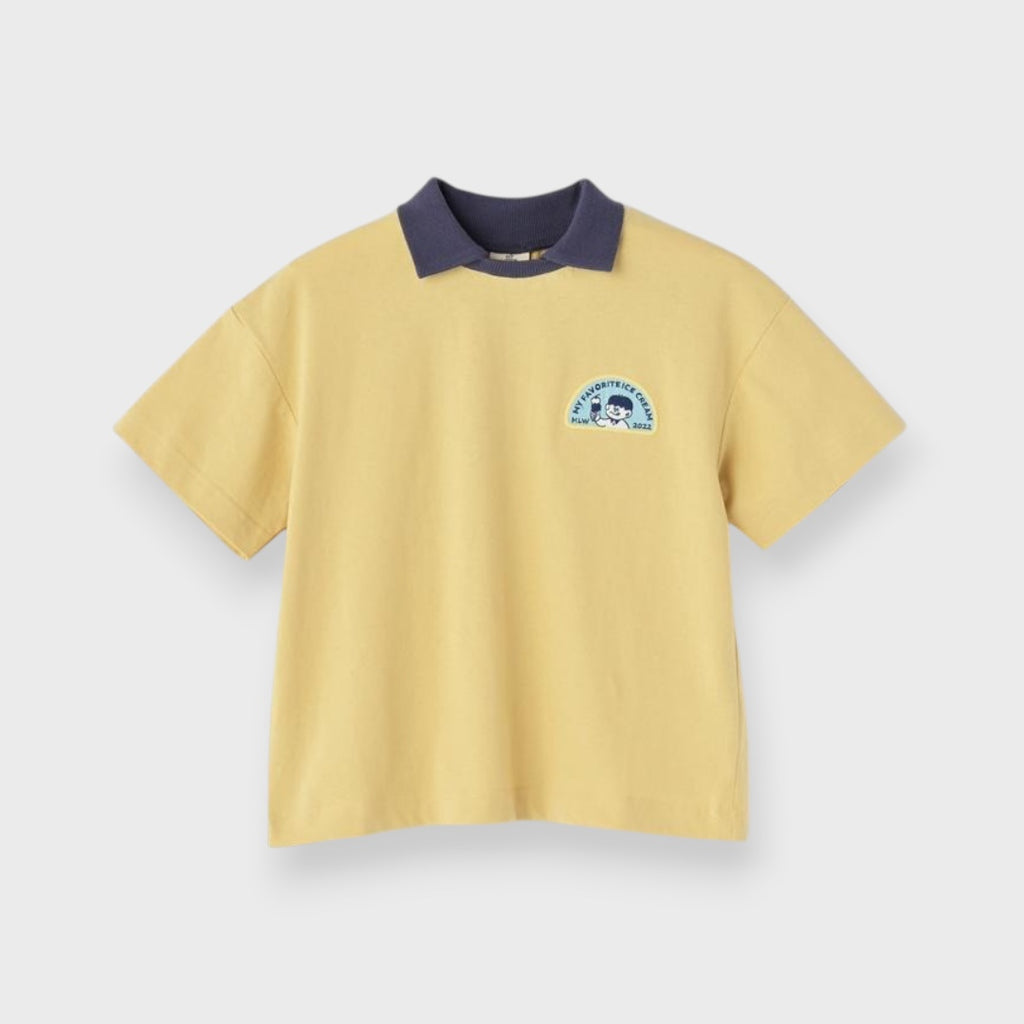CHEST PATCH CONTRAST-COLLAR T-SHIRT (130CM）