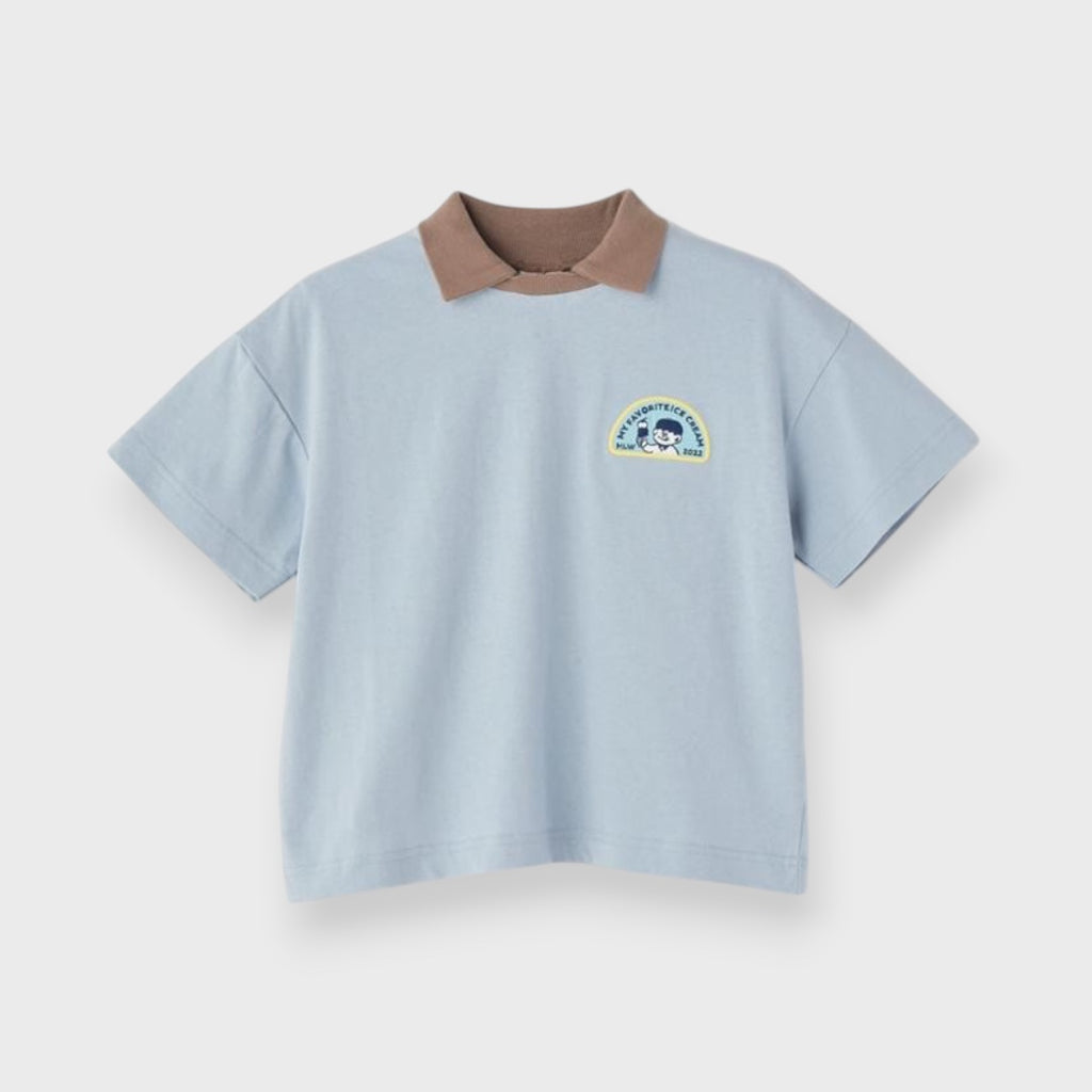 CHEST PATCH CONTRAST-COLLAR T-SHIRT (90CM）
